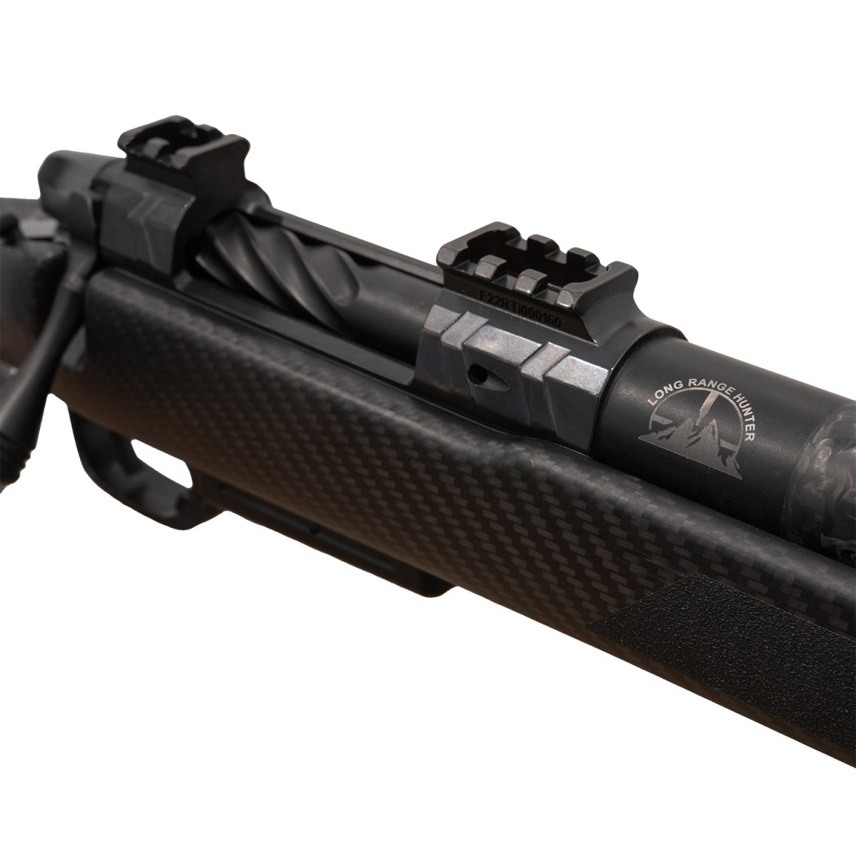 Snowy Mountain Rifle Co. | Custom Long-Range Rifles Long Range Hunter over bolt view with SMR logo