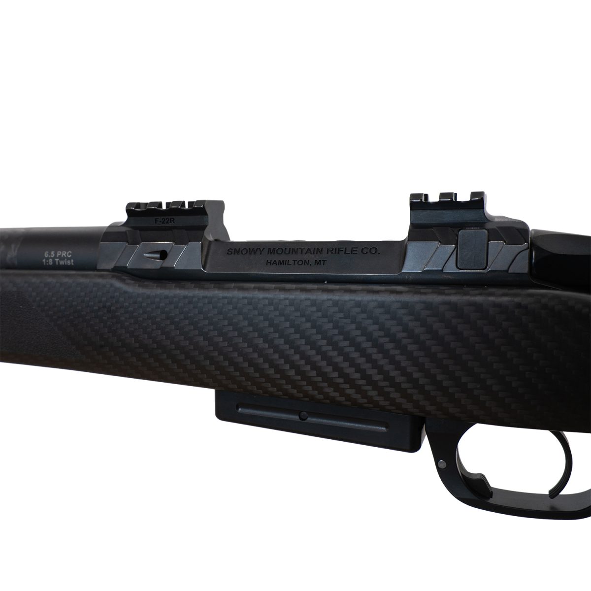 Snowy Mountain Rifle Co. | Custom Long-Range Rifles Long Range Hunter over bolt view left side engraved