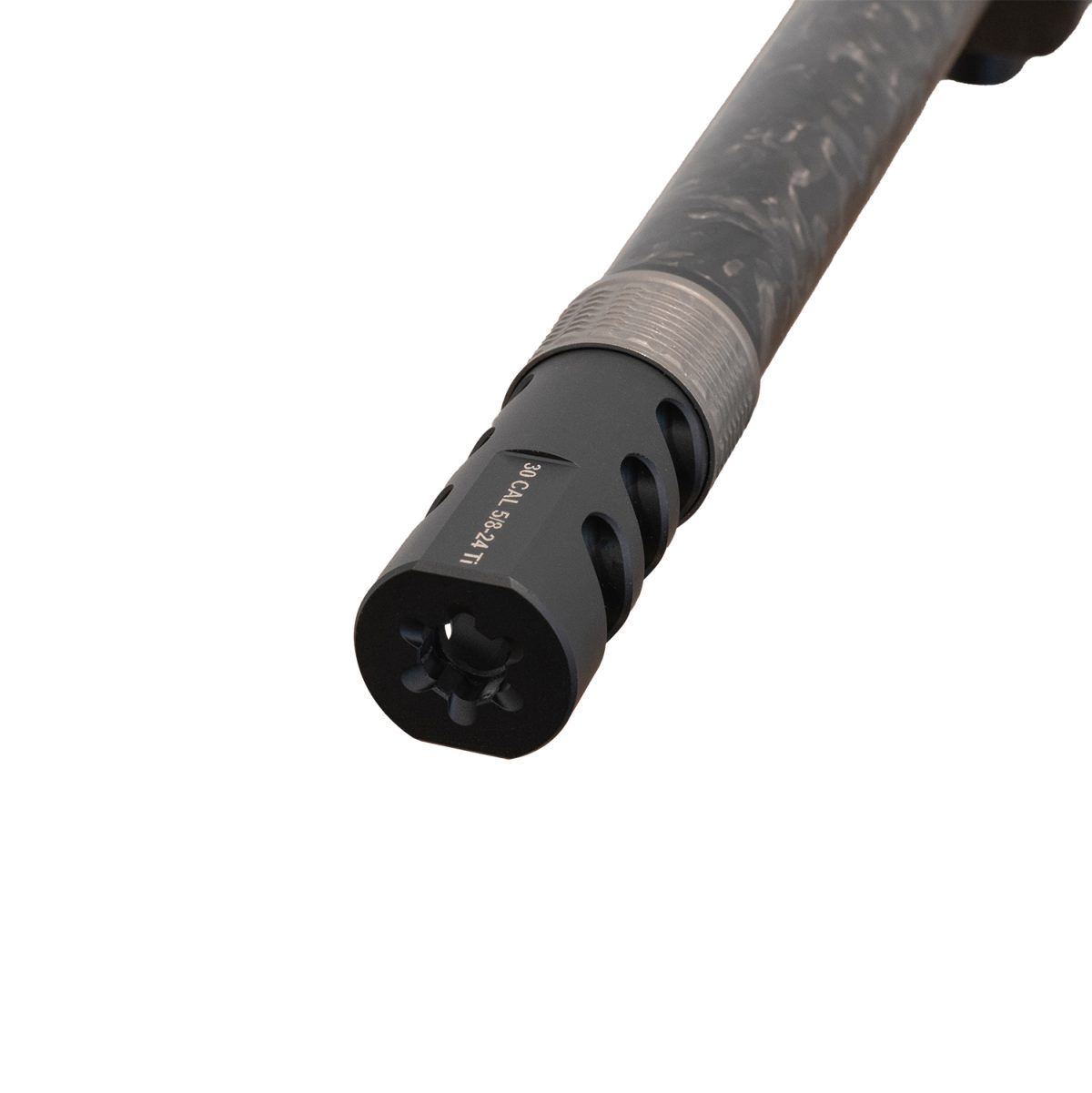Snowy Mountain Rifle Co. | Custom Long-Range Rifles Long Range Hunter muzzle brake closeup